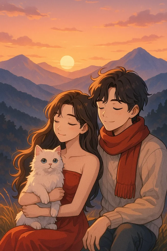 ảnh chill anime cute ngắm hoàng hôn