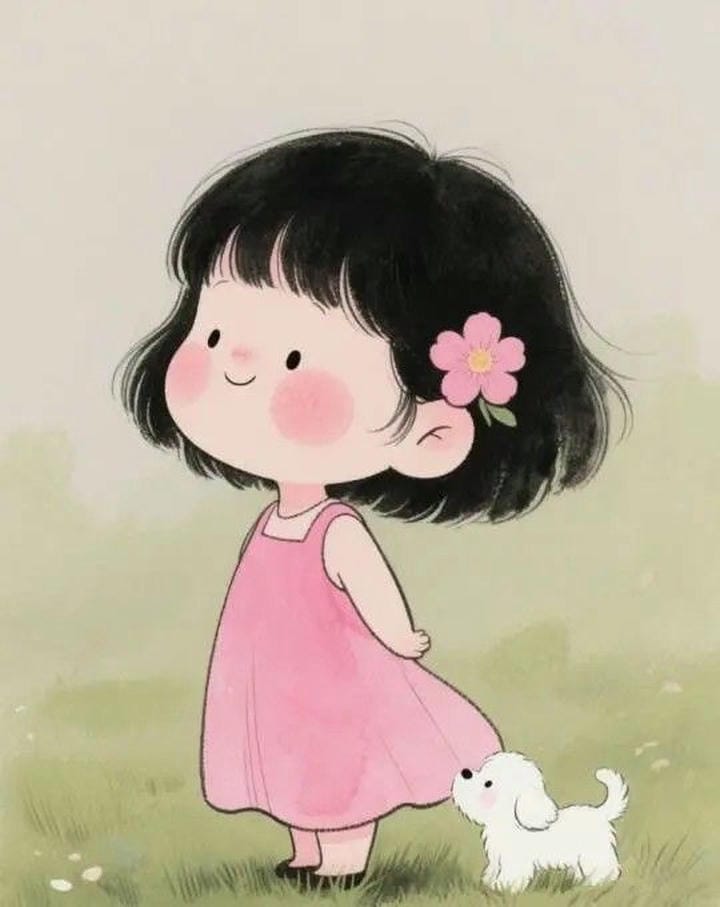 ảnh học sinh chibi em bé với cún con
