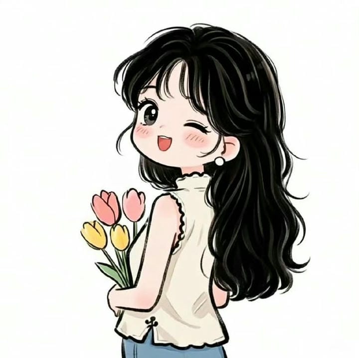 ảnh học sinh chibi ôm hoa