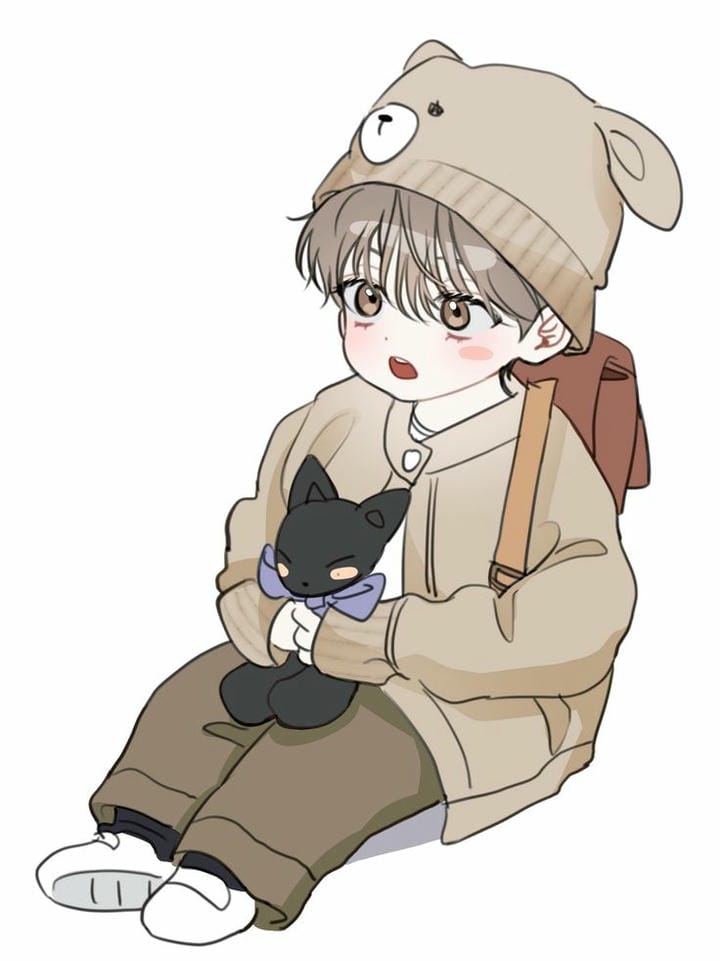 ảnh học sinh chibi ôm mèo