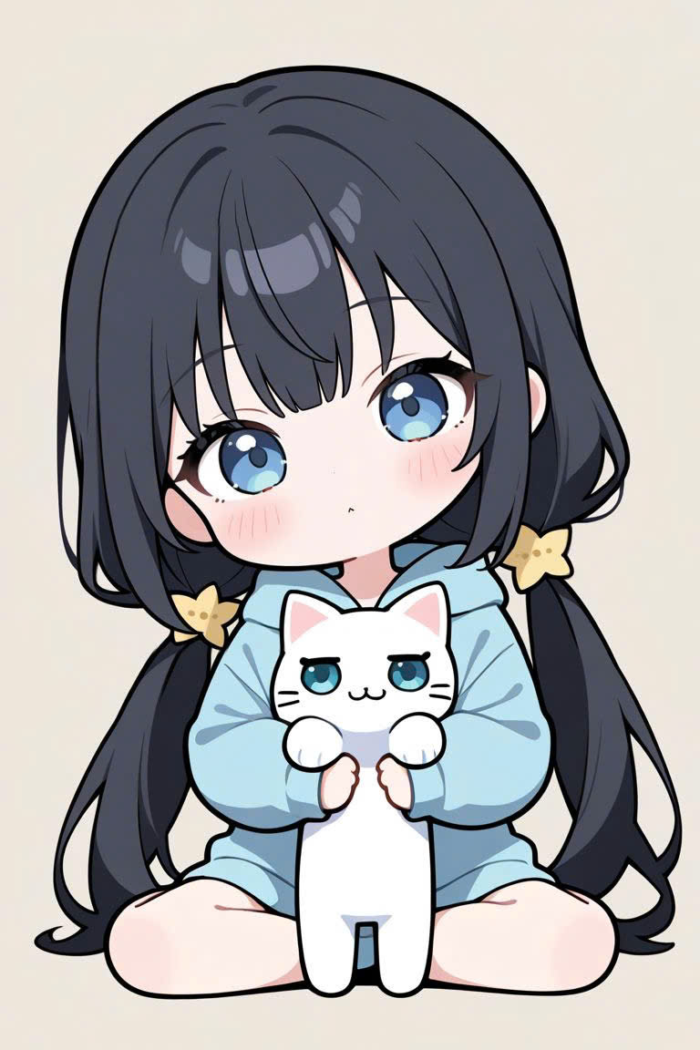 chibi anime ôm mèo