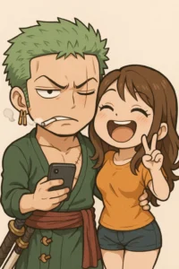 chibi zoro chụp cùng bạn gái đáng yêu