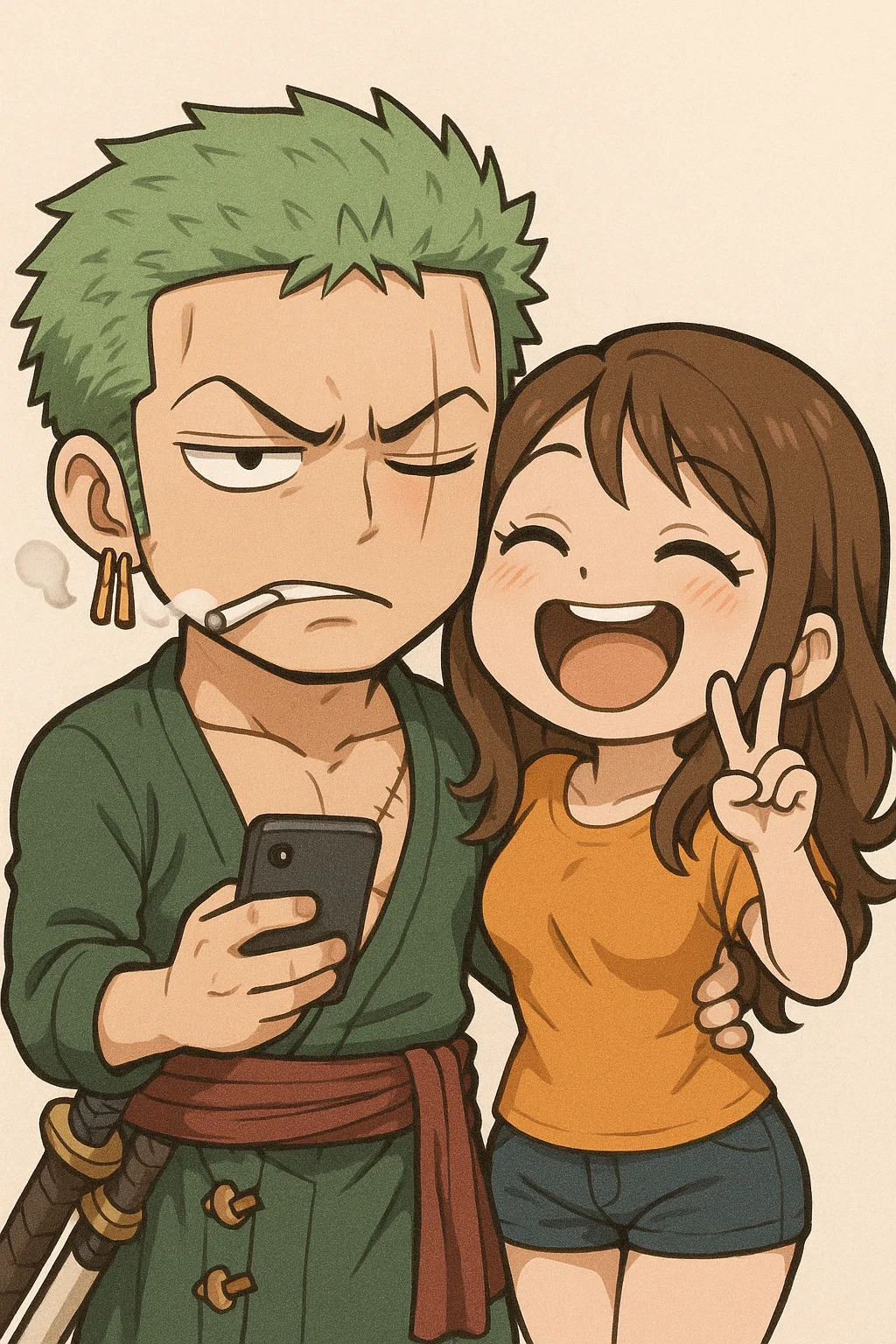chibi zoro chụp cùng bạn gái đáng yêu