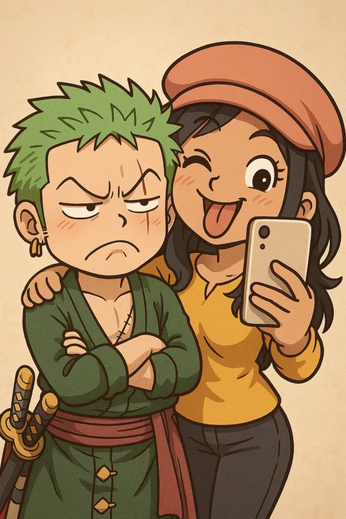 chibi zoro chụp cùng bạn gái hài hước chibi zoro chụp cùng bạn gái hài hước