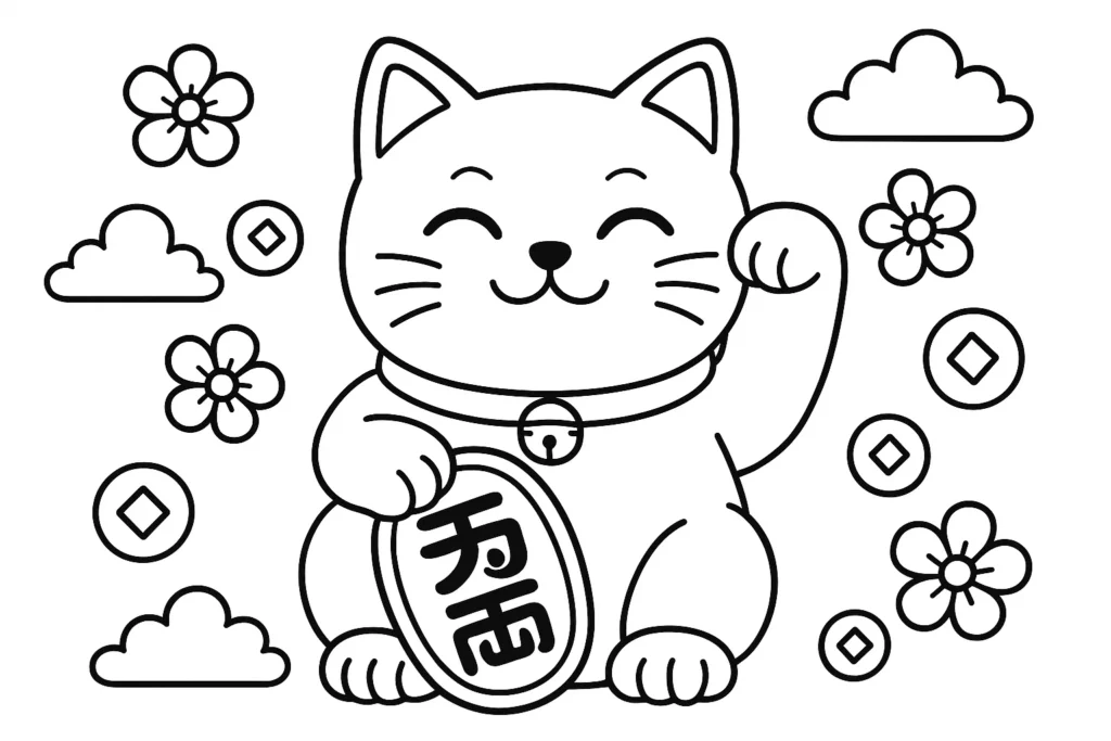tô màu con mèo thần tài đáng yêu tô màu con mèo thần tài đáng yêu