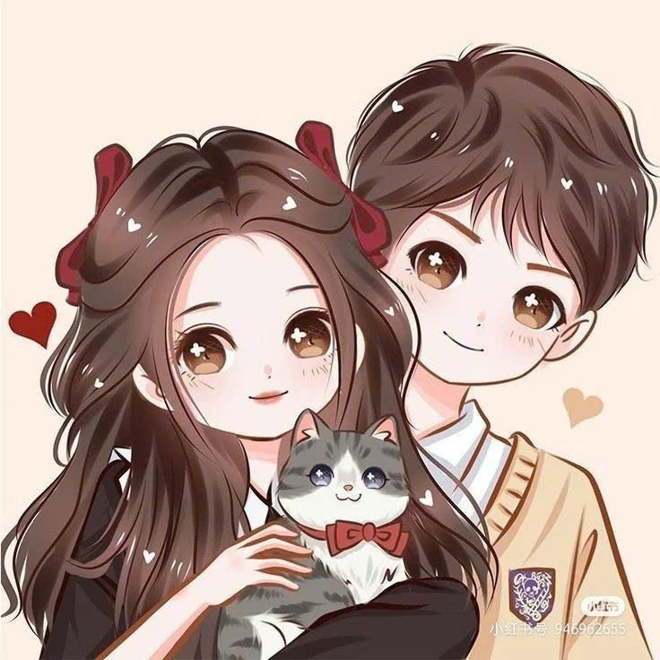 Avatar đôi chibi ôm mèo cưng