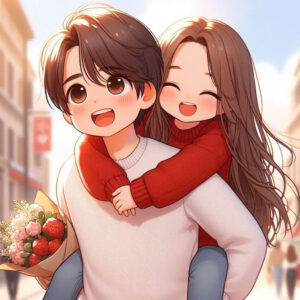 Avatar đôi chibi cõng người yêu ấm áp