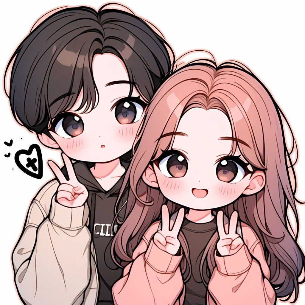Avatar đôi chibi  học sinh đang yêu
