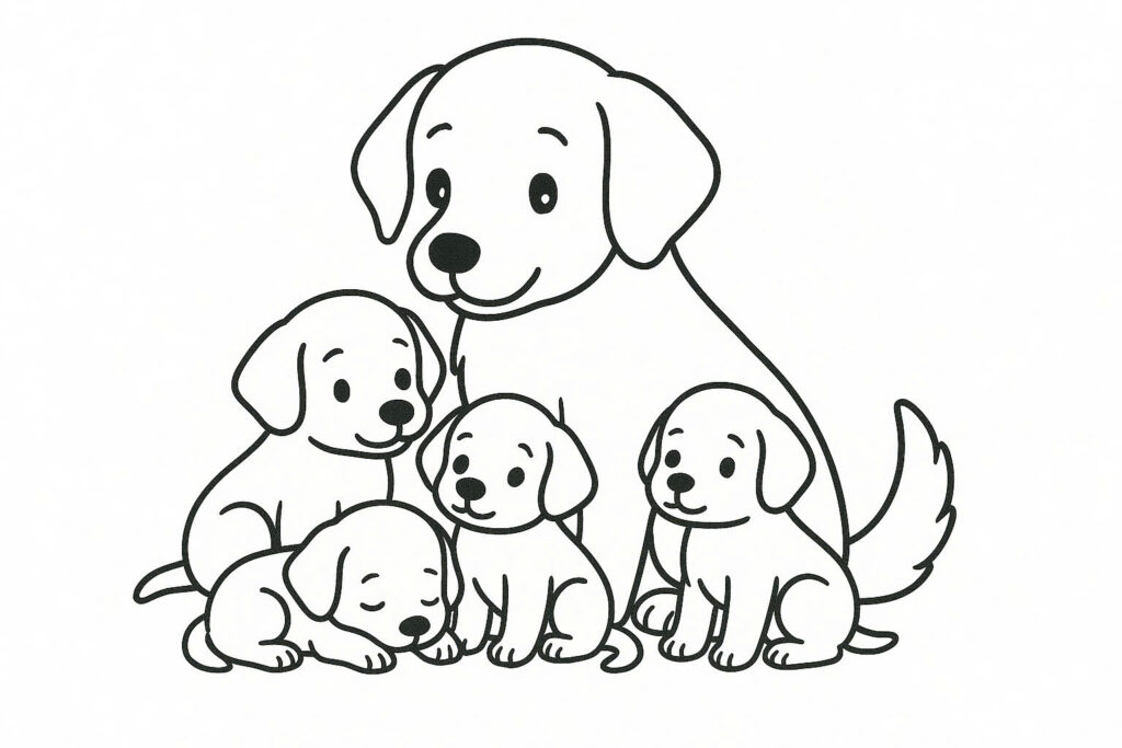 Tô màu gia đình cún cute Tô màu gia đình cún cute