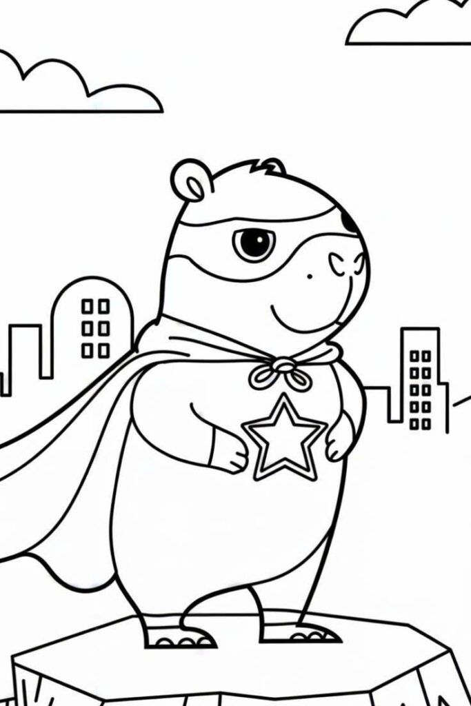 Hình ảnh Tô màu capybara siêu anh hùng