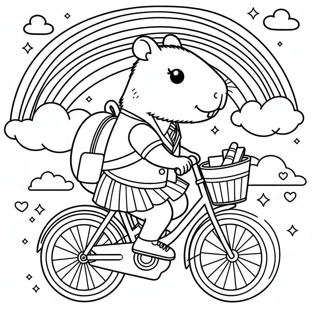 Tranh Tô màu capybara đạp xe dễ thương Tranh Tô màu capybara đạp xe dễ thương