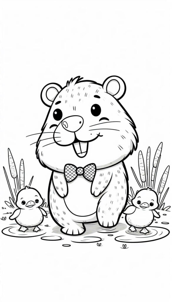 Tô màu capybara cùng 2 bạn vịt con xinh yêu Tô màu capybara cùng 2 bạn vịt con xinh yêu