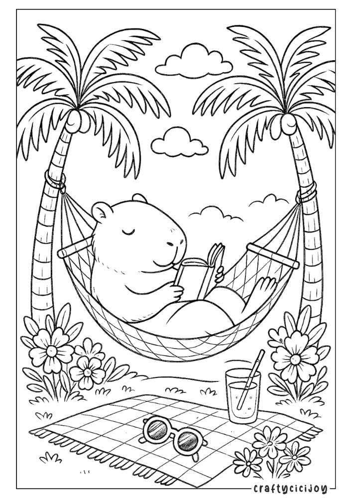 Tô màu capybara cartoon