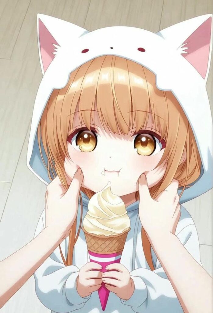 ảnh gái xinh anime ăn kem