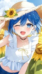 ảnh gái xinh anime bên hoa hướng dương