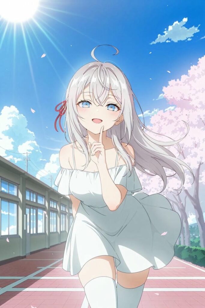 ảnh gái xinh anime chạy dưới cánh hoa anh đào