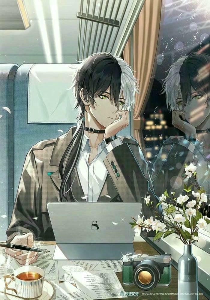 anime nam ngồi làm việc