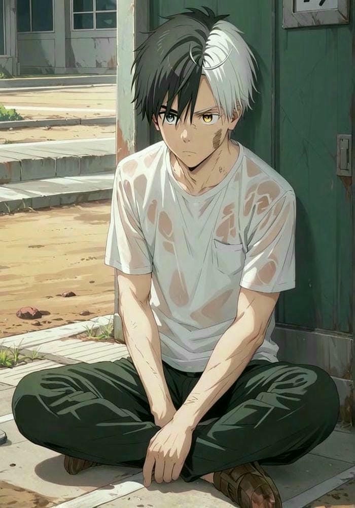 anime nam tóc 2 màu trắng đen