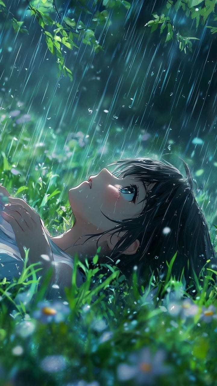 anime nữ nằm dưới mưa