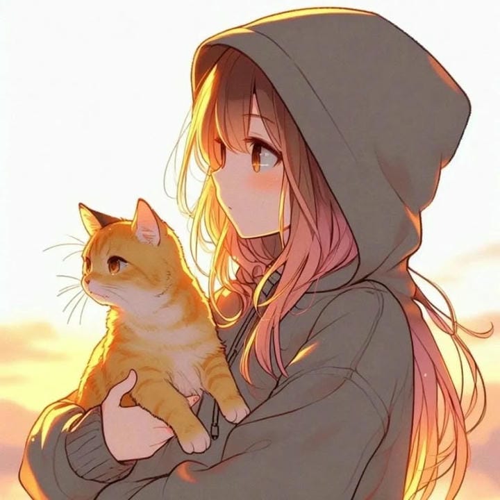anime nữ ôm mèo đẹp