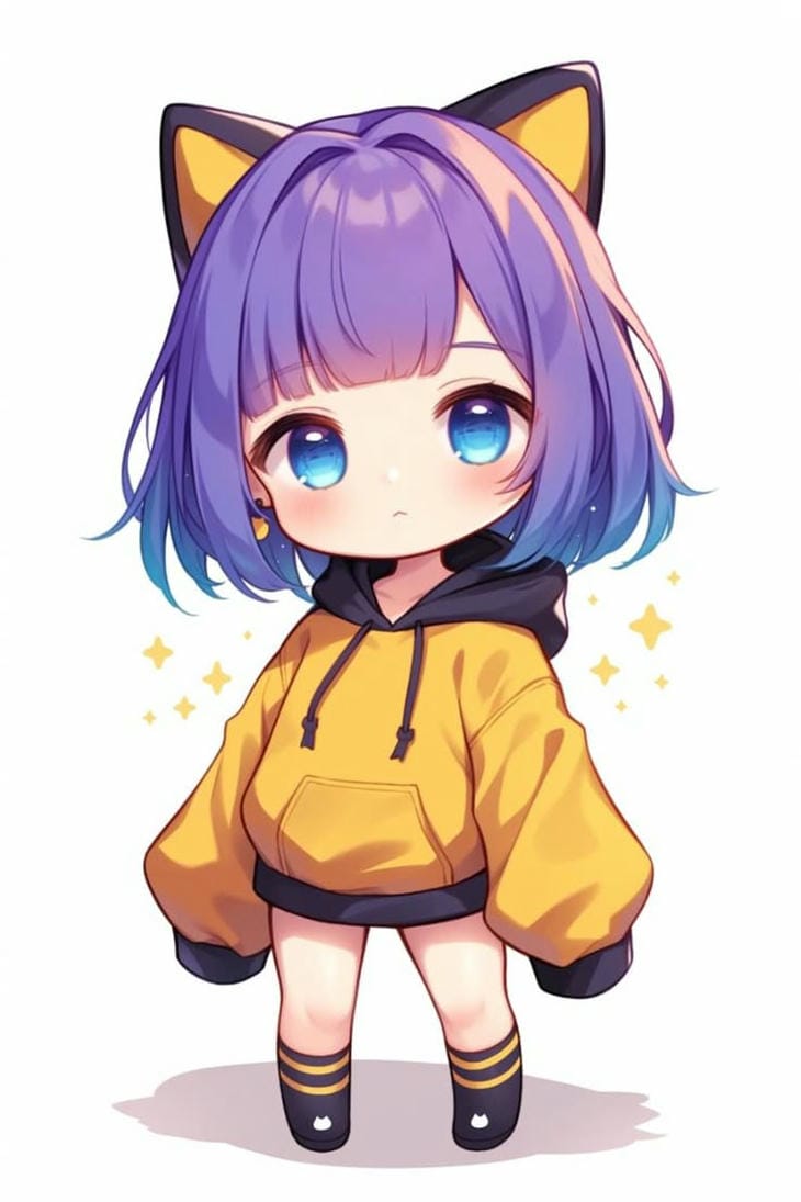 chibi anime mặc áo hoodie