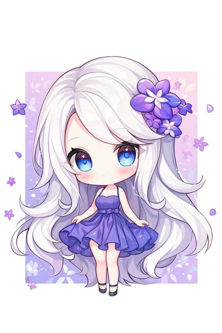 chibi anime màu tím đáng yêu