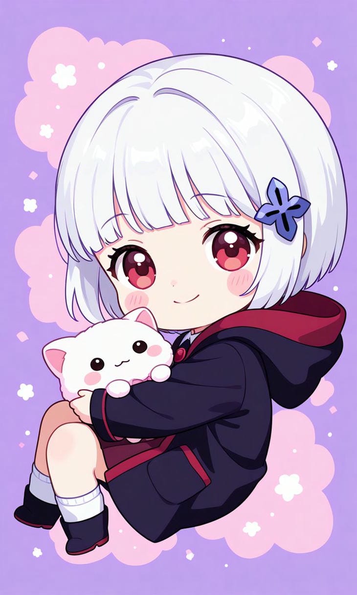 chibi anime ôm mèo