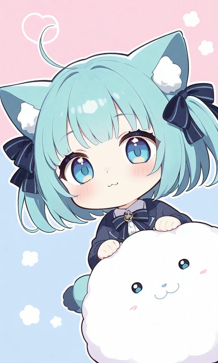 chibi anime tóc xanh