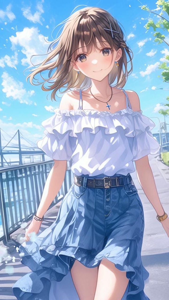 gái xinh anime mặc váy ngắn đi dạo dưới nắng