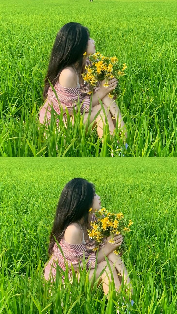 gai xinh che mat cam hoa cuc hoa mi