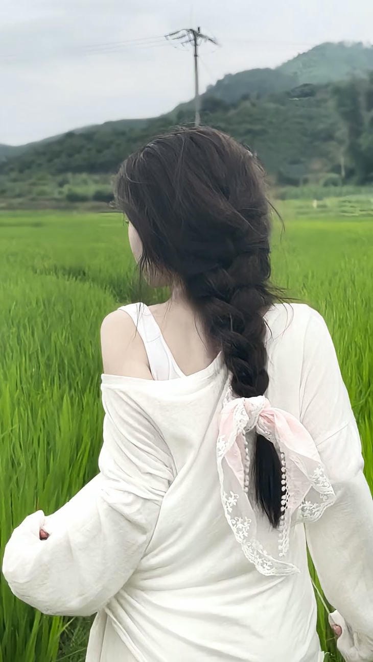 gai xinh che mat cute tren canh dong menh mong