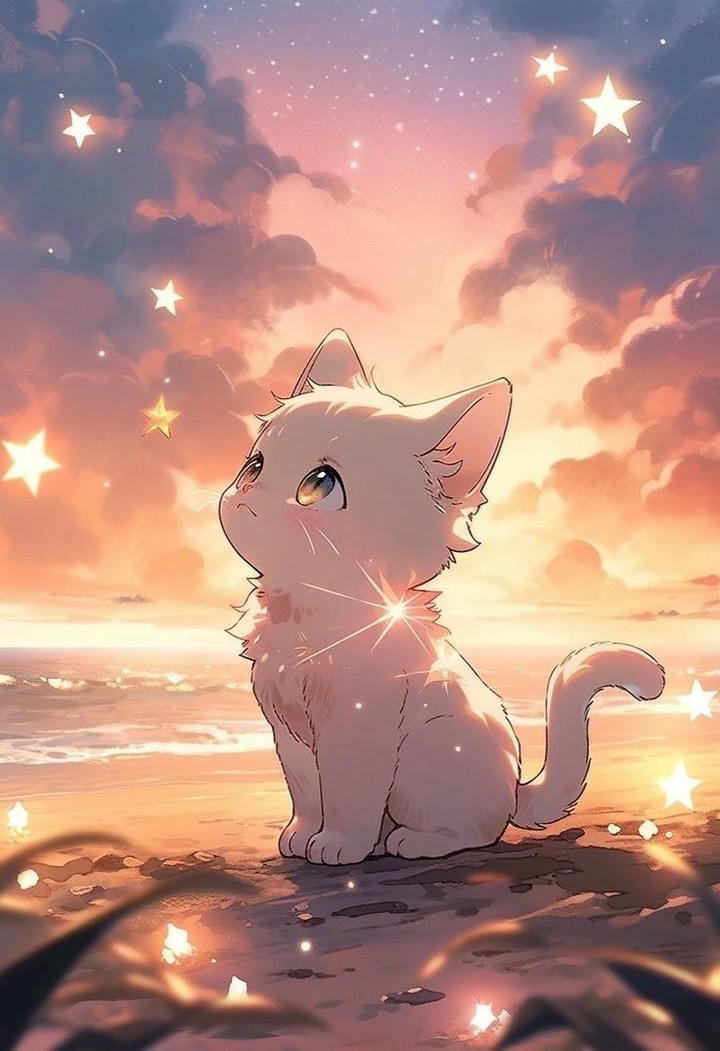 mèo chibi ngắm sao