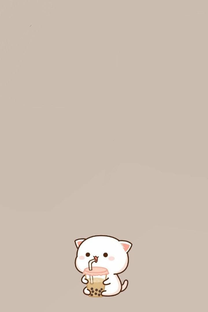 mèo chibi uống trà sữa cute