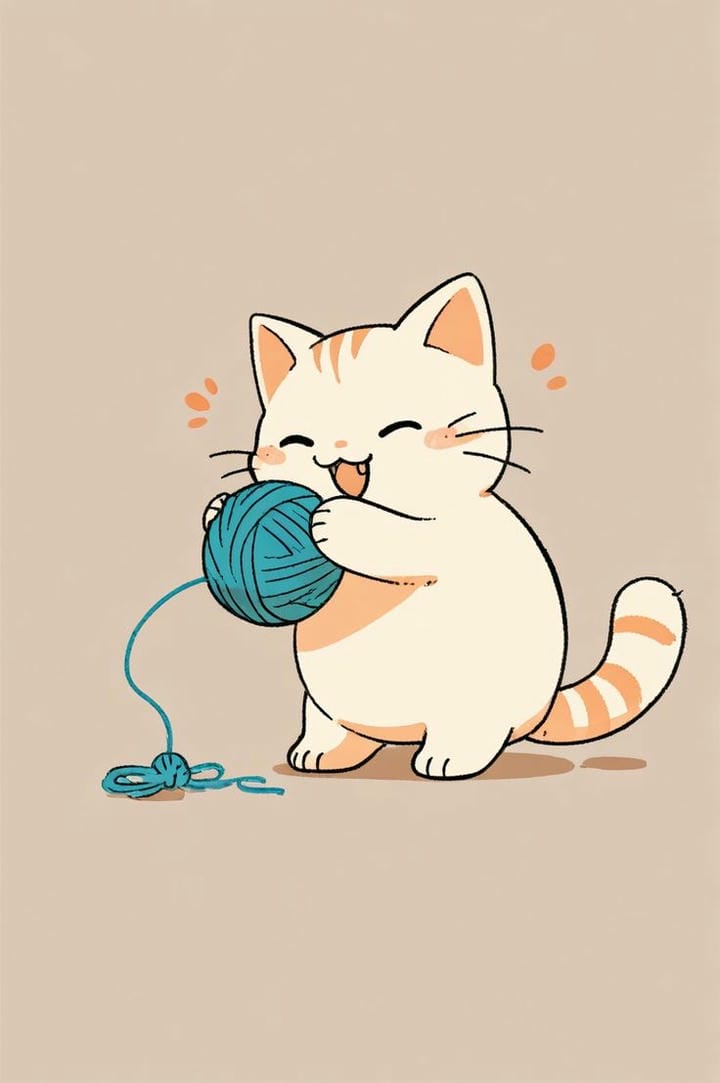 mèo chibi với cuộnlen