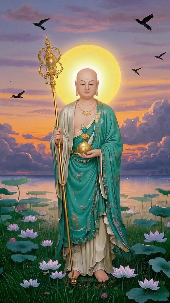 phật a di đà bên hoa sen thanh tịnh